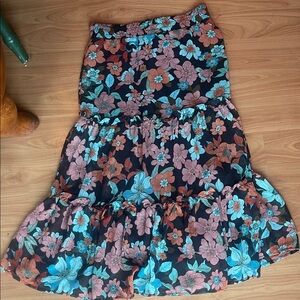 A-Line Floral Skirt - Blue and Pink